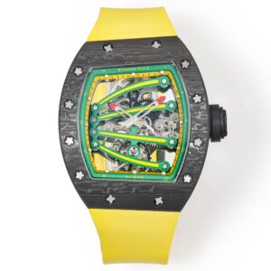 DONG HO RICHARD MILLE RM59 01 REPLICA VO CARBON DEN MAT XANH LA DAY CAO SU VANG TOURBILLON 43x50xMM 1