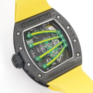 DONG HO RICHARD MILLE RM59 01 REPLICA VO CARBON DEN MAT XANH LA DAY CAO SU VANG TOURBILLON 43x50xMM 3