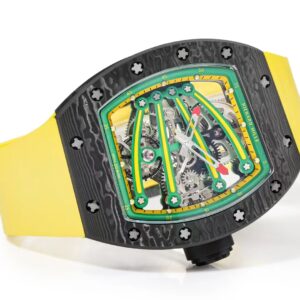 DONG HO RICHARD MILLE RM59 01 REPLICA VO CARBON DEN MAT XANH LA DAY CAO SU VANG TOURBILLON 43x50xMM 5