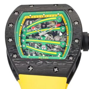 DONG HO RICHARD MILLE RM59 01 REPLICA VO CARBON DEN MAT XANH LA DAY CAO SU VANG TOURBILLON 43x50xMM 6