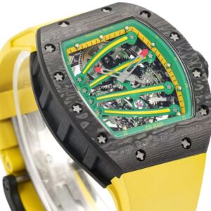 DONG HO RICHARD MILLE RM59 01 REPLICA VO CARBON DEN MAT XANH LA DAY CAO SU VANG TOURBILLON 43x50xMM 8