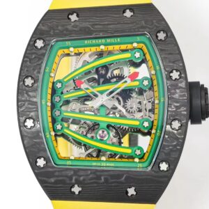 DONG HO RICHARD MILLE RM59 01 REPLICA VO CARBON DEN MAT XANH LA DAY CAO SU VANG TOURBILLON 43x50xMM 9