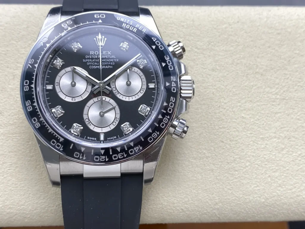 DONG HO ROLEX DAYTONA COSMOGRAPH M126519LN 0004 REPLICA MAT SO DEN COC DINH DA DAY OYSTERFLEX VS FACTORY 40MM 11
