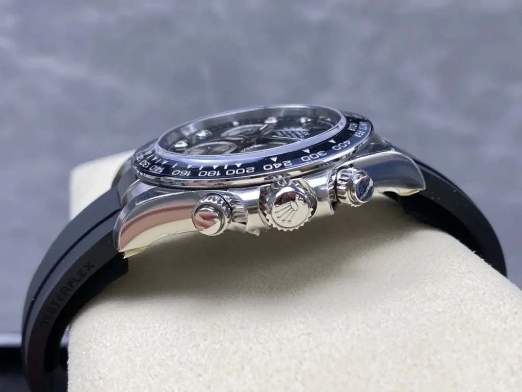 DONG HO ROLEX DAYTONA COSMOGRAPH M126519LN 0004 REPLICA MAT SO DEN COC DINH DA DAY OYSTERFLEX VS FACTORY 40MM 4 1