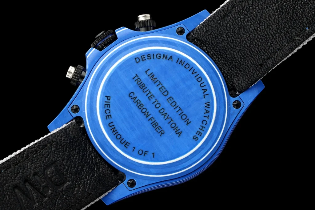 DONG HO ROLEX DIW DAYTONA REPLICA 11 VO CARBON XANH MAT SO XAM DAY VAI DIW FACTORY 40MM 2