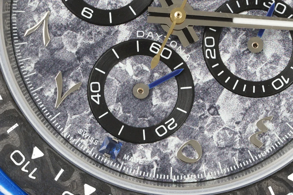 DONG HO ROLEX DIW DAYTONA REPLICA 11 VO CARBON XANH MAT SO XAM DAY VAI DIW FACTORY 40MM 7