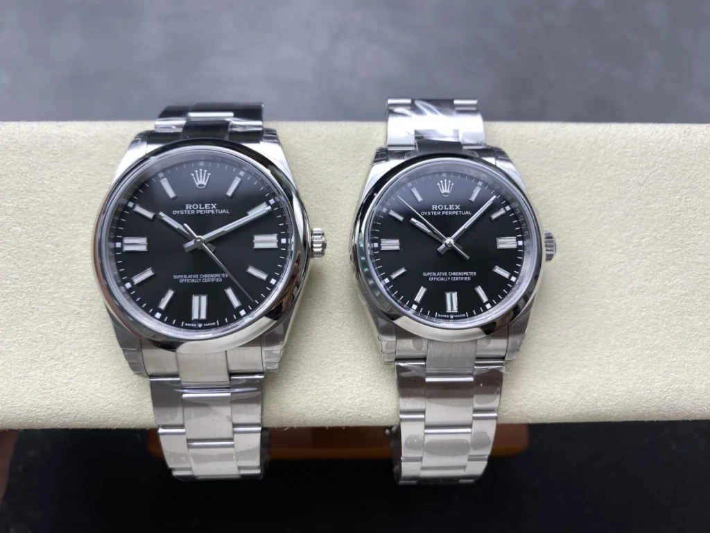 DONG HO ROLEX OYSTER PERPETUAL M124300 0002 REPLICA CAO CAP MAT SO MAU DEN 36 42MM 10