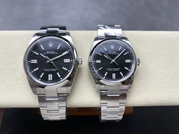 DONG HO ROLEX OYSTER PERPETUAL M124300 0002 REPLICA CAO CAP MAT SO MAU DEN 36 42MM 10