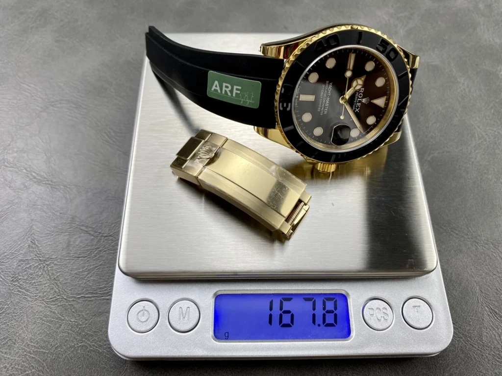 DONG HO ROLEX YACHT MASTER REPLICA TINH CHINH TRONG LUONG BAN MA VANG GOLD MAT DEN CHUAN AUTH AR FACTORY 40MM 10