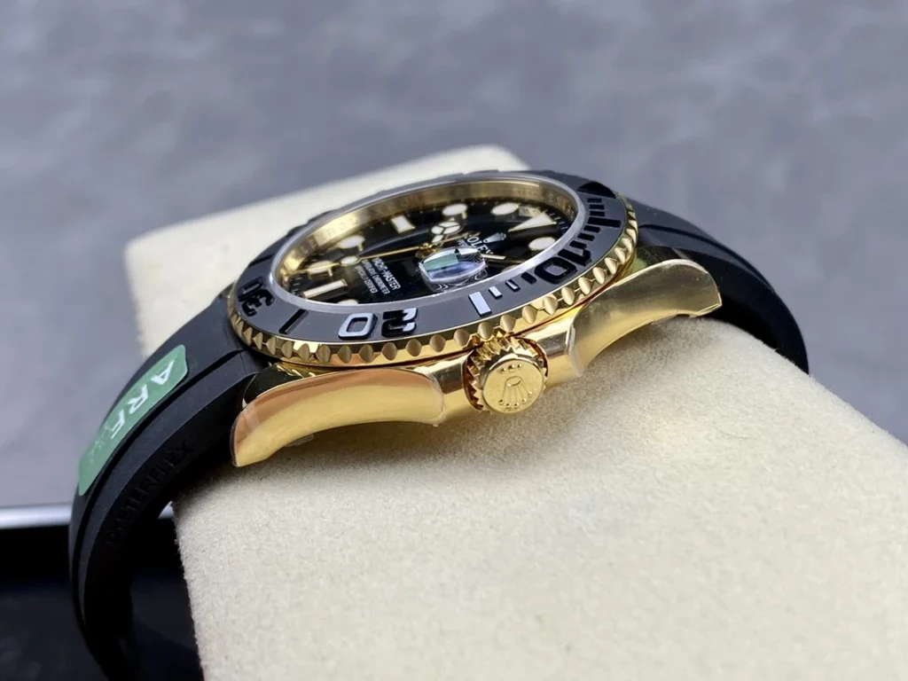 DONG HO ROLEX YACHT MASTER REPLICA TINH CHINH TRONG LUONG BAN MA VANG GOLD MAT DEN CHUAN AUTH AR FACTORY 40MM 4