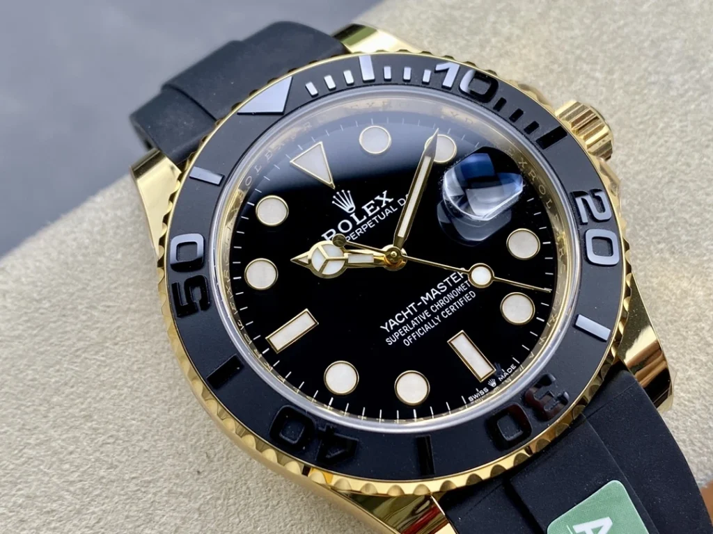 DONG HO ROLEX YACHT MASTER REPLICA TINH CHINH TRONG LUONG BAN MA VANG GOLD MAT DEN CHUAN AUTH AR FACTORY 40MM 6