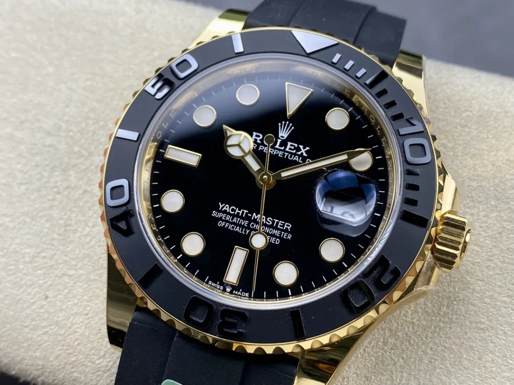 DONG HO ROLEX YACHT MASTER REPLICA TINH CHINH TRONG LUONG BAN MA VANG GOLD MAT DEN CHUAN AUTH AR FACTORY 40MM 7