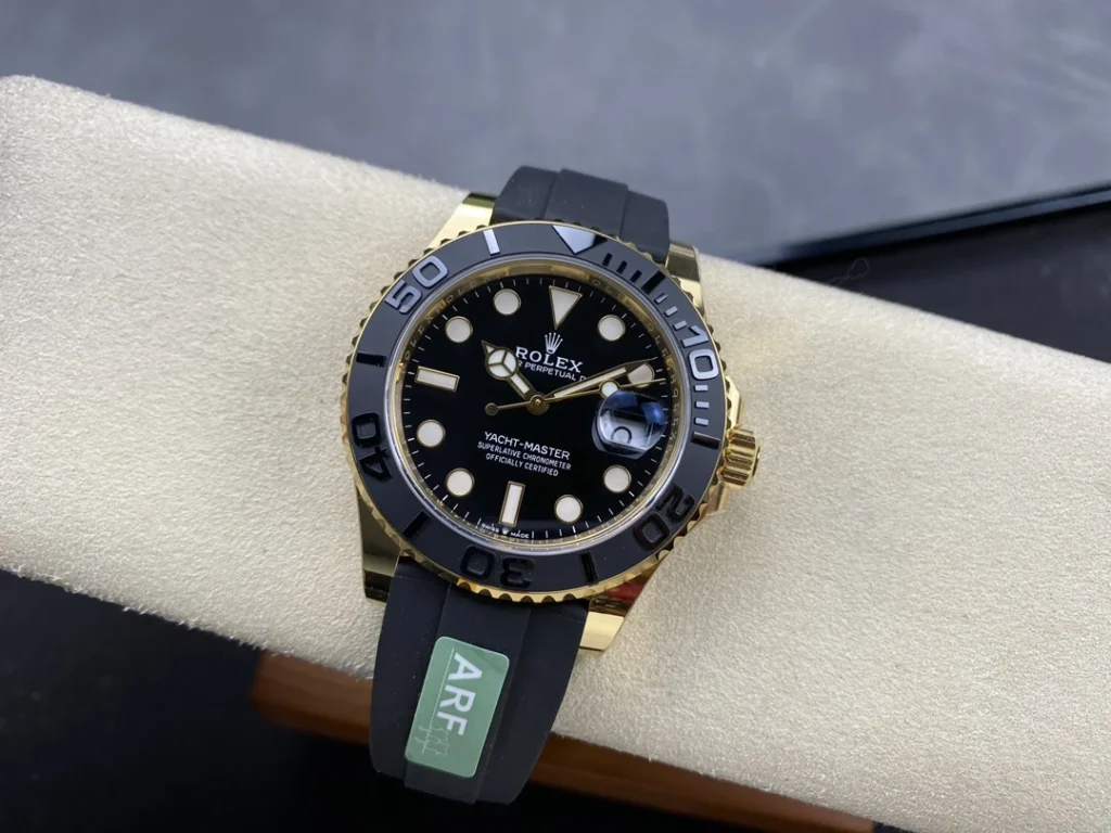 DONG HO ROLEX YACHT MASTER REPLICA TINH CHINH TRONG LUONG BAN MA VANG GOLD MAT DEN CHUAN AUTH AR FACTORY 40MM 8