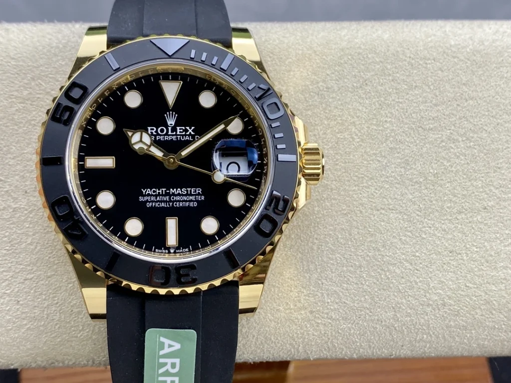 DONG HO ROLEX YACHT MASTER REPLICA TINH CHINH TRONG LUONG BAN MA VANG GOLD MAT DEN CHUAN AUTH AR FACTORY 40MM 9