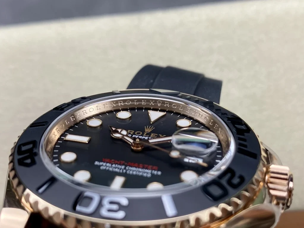 DONG HO ROLEX YACHT MASTER REPLICA TINH CHINH TRONG LUONG BAN MA VANG HONG MAT DEN CHUAN AUTH AR FACTORY 40MM 1