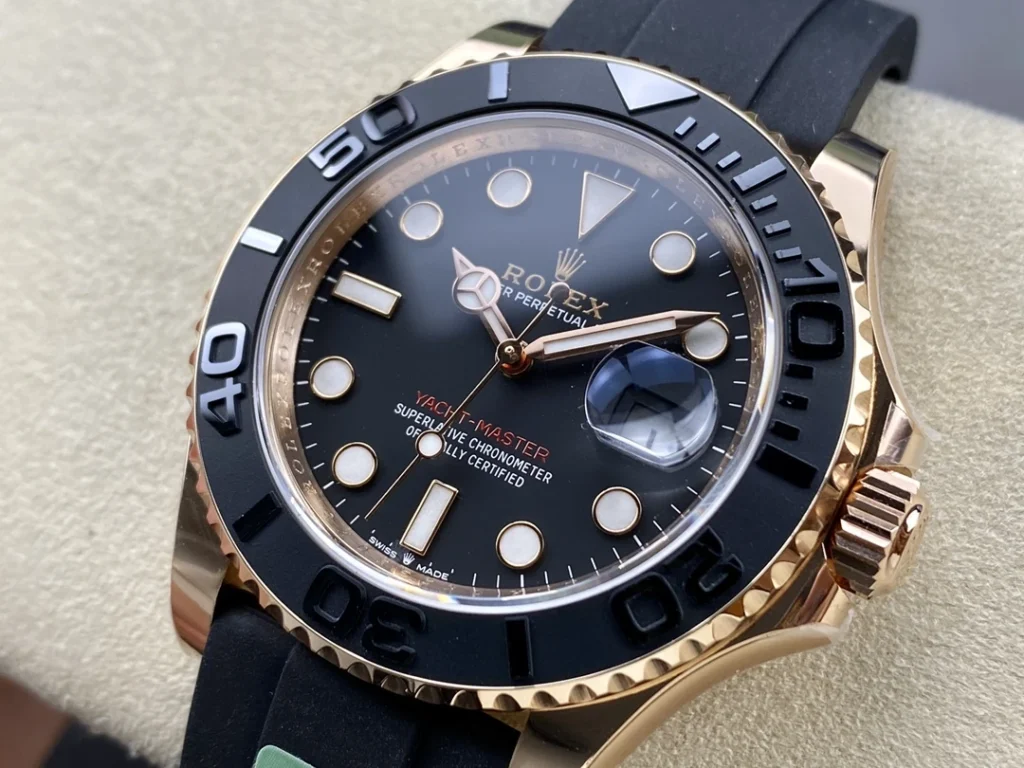 DONG HO ROLEX YACHT MASTER REPLICA TINH CHINH TRONG LUONG BAN MA VANG HONG MAT DEN CHUAN AUTH AR FACTORY 40MM 10