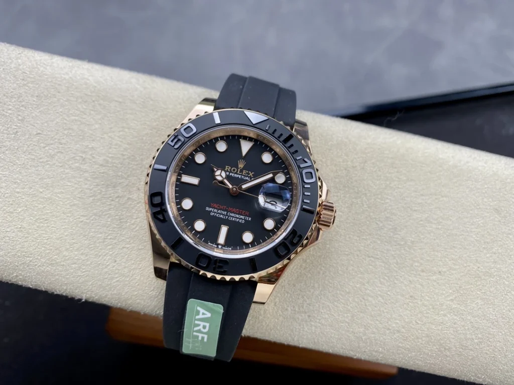 DONG HO ROLEX YACHT MASTER REPLICA TINH CHINH TRONG LUONG BAN MA VANG HONG MAT DEN CHUAN AUTH AR FACTORY 40MM 11