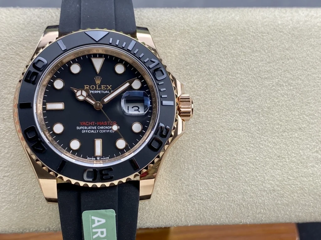 DONG HO ROLEX YACHT MASTER REPLICA TINH CHINH TRONG LUONG BAN MA VANG HONG MAT DEN CHUAN AUTH AR FACTORY 40MM 12
