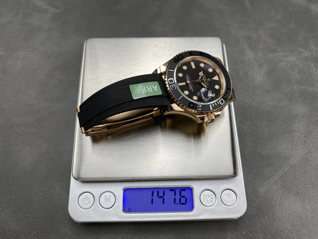 DONG HO ROLEX YACHT MASTER REPLICA TINH CHINH TRONG LUONG BAN MA VANG HONG MAT DEN CHUAN AUTH AR FACTORY 40MM 13