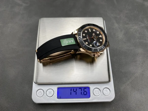 DONG HO ROLEX YACHT MASTER REPLICA TINH CHINH TRONG LUONG BAN MA VANG HONG MAT DEN CHUAN AUTH AR FACTORY 40MM 13