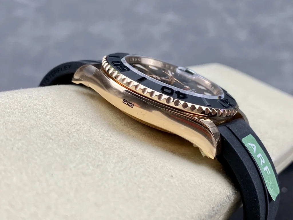 DONG HO ROLEX YACHT MASTER REPLICA TINH CHINH TRONG LUONG BAN MA VANG HONG MAT DEN CHUAN AUTH AR FACTORY 40MM 5