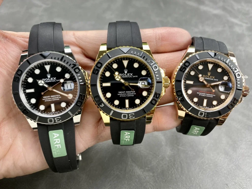DONG HO ROLEX YACHT MASTER REPLICA TINH CHINH TRONG LUONG BAN MA VANG HONG MAT DEN CHUAN AUTH AR FACTORY 40MM 8