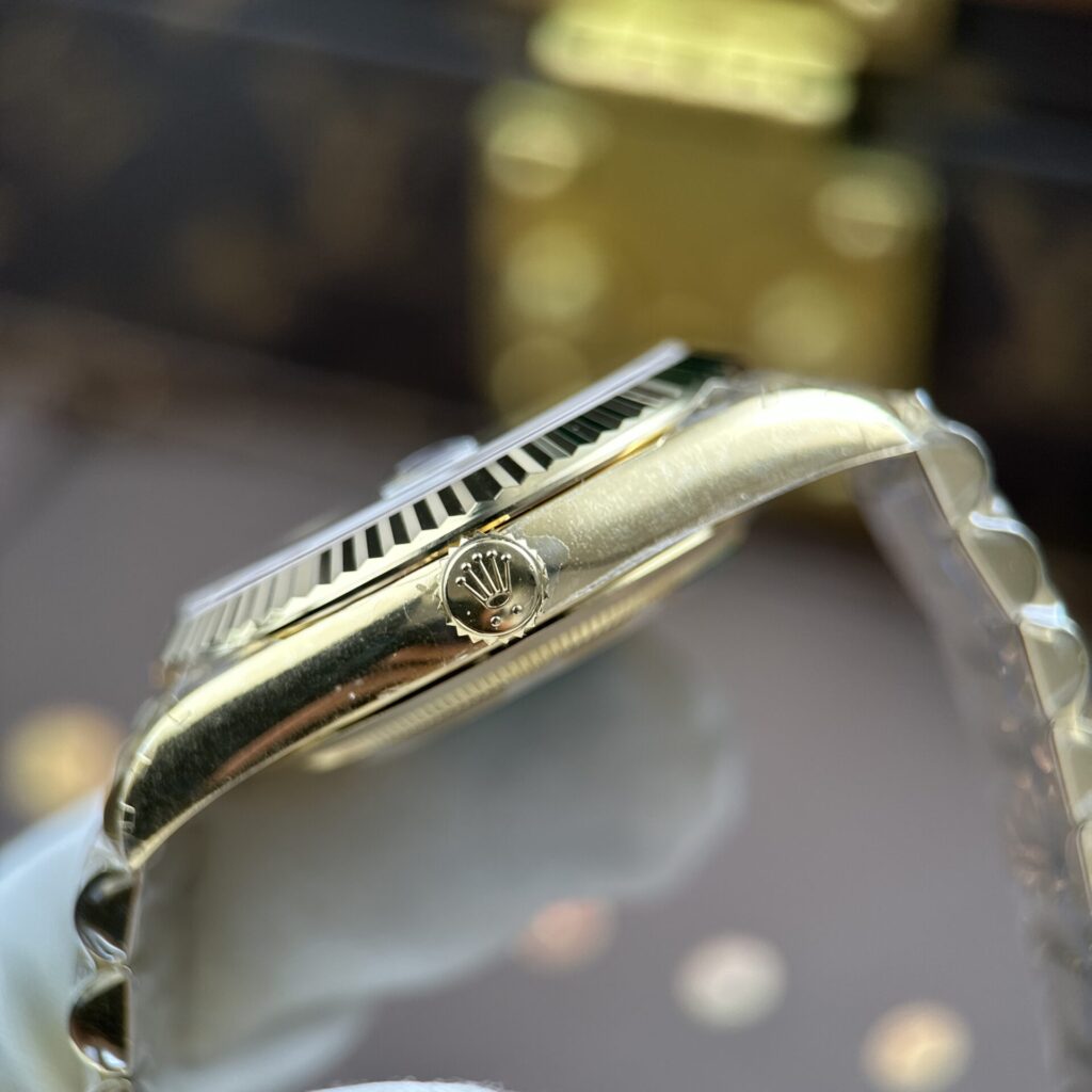 ROLEX DAY DATE M128238 0130 BEST REPLICA WATCHES GOLD PLATE GREEN DIAL BAGUETTE HOURS MOVEMENT CALIBRE 3255 SUPER CLONE RC FACTORY 40MM 4